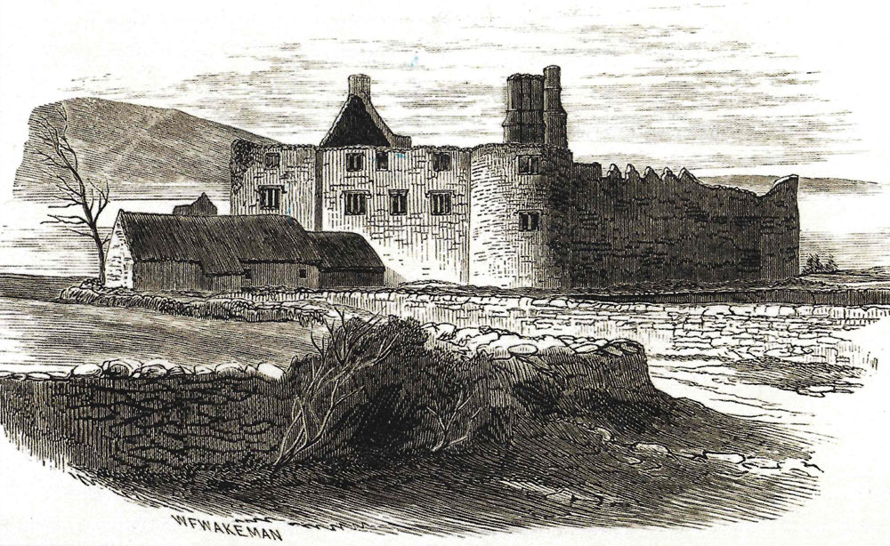 A view of the ruined manor house drawn by William Wakeman in 1880.