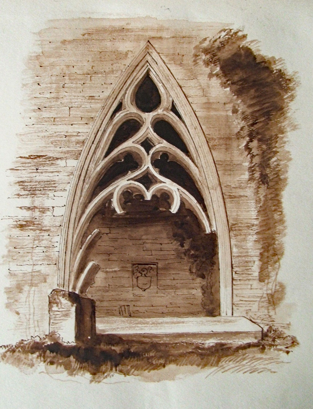 A view of the highly ornate O'Crean Memorial which is the oldest surviving burial in the Abbey, which dates to 1506, painted by William Wakeman in August of 1880.