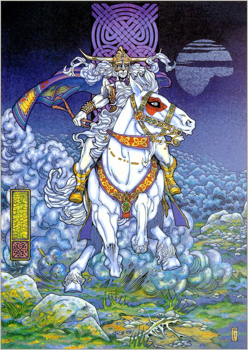 Lugh of the Long Arm rides to battle. Illustration by Jim Fitzpatrick.