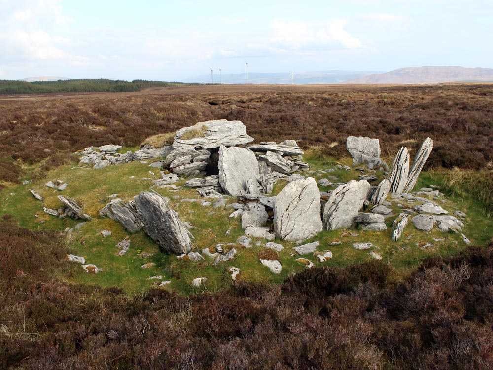 A fine wedge tomb on the high plateau of the Dartry Mountaisn above Glencar on the borders of Counties Sligo and Leitrim.