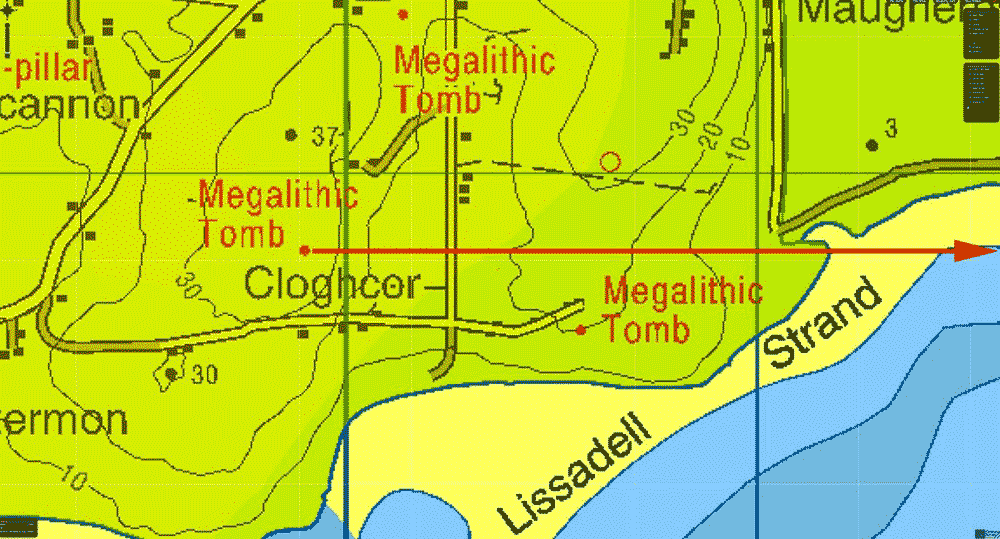 Cloghcor dolmen location and alignment.
