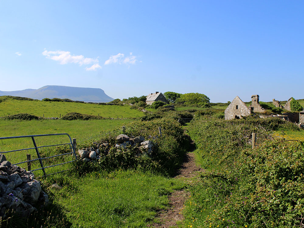 The view to Benbulben from the main street of Dernish.