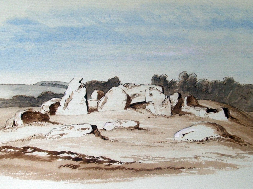 William Wakeman's beautiful watercolour of the court cairn at Streedagh from 1880. 