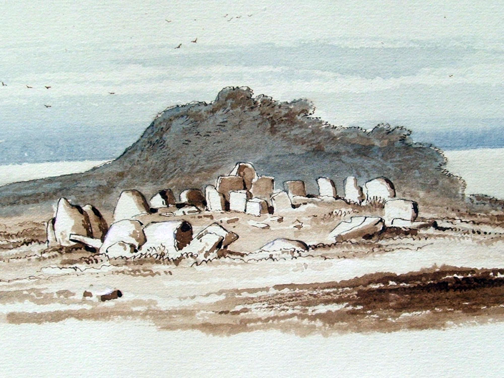 The wedge tomb at Streedagh in County Sligo illustrated by William Wakeman around 1879.